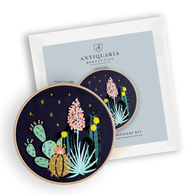 Night Cactus Premium Embroidery Kit by Antiquaria