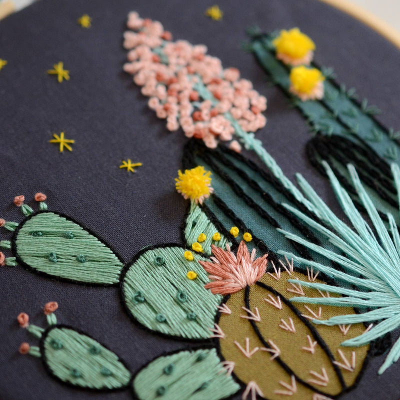 Night Cactus Premium Embroidery Kit by Antiquaria