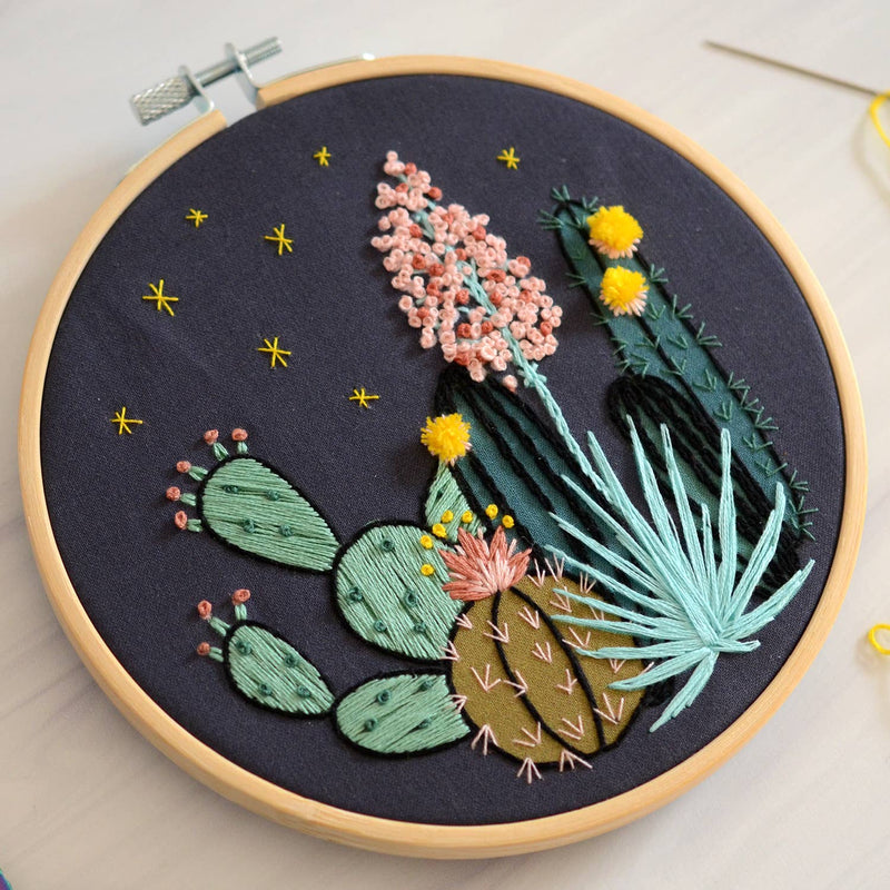 Night Cactus Premium Embroidery Kit by Antiquaria